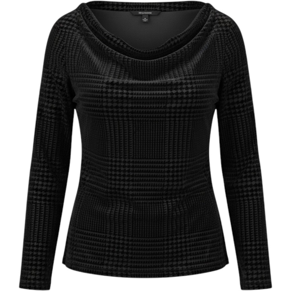 Talbots Womens Black Burnout Velvet Cowl Neck Houndstooth Plaid Top Small Gothic